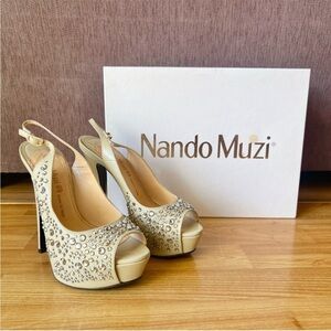 Nando Muzi Beige Embellished Slingback Heels